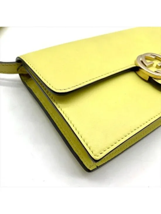 Gucci Interlocking 2-Way Shoulder Bag Wallet Lime Yellow Leather - Picture 5 of 10